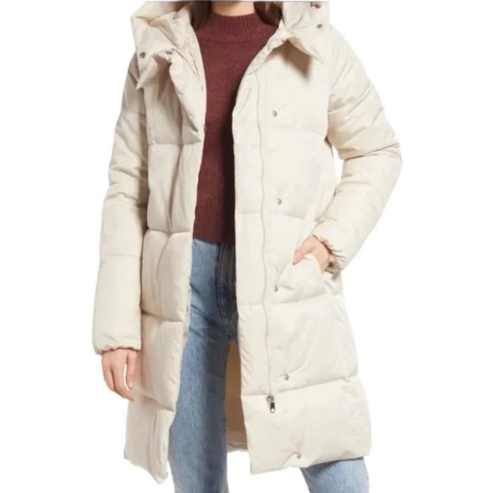 Vero Moda Puffer Stella Quilted Long Coat Cream Oatmeal M NWT - Picture 1 of 11